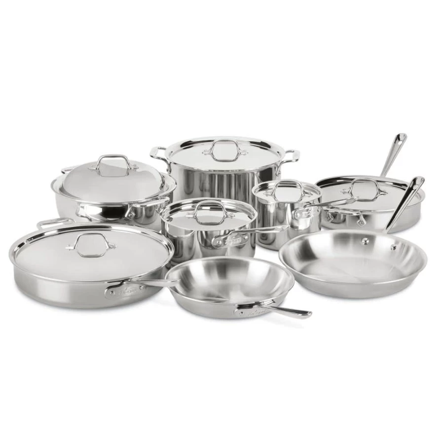 All-Clad D3 3-Ply Stainless Steel Cookware Set, 14-Piece Bonded Kitchen Pot and Pan Collection