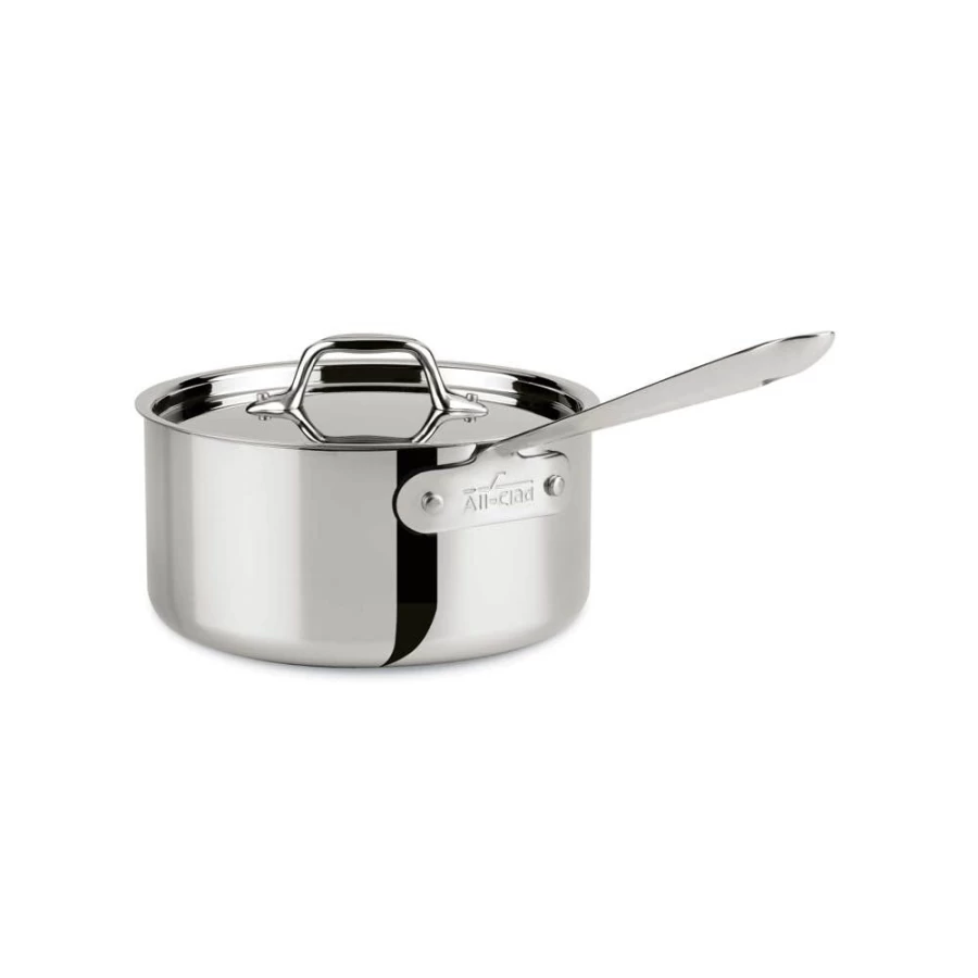 All-Clad D3 3-Ply Stainless Steel Saucepan with Lid, 3 Quart Cookware Pot, Bonded Tri-Ply Base for Even Heating