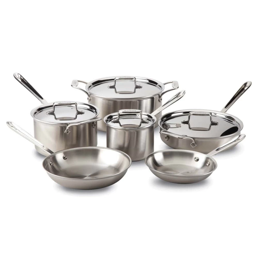 All-Clad D5 5-Ply Stainless Steel Brushed Cookware Set - 10 Piece Bonded Kitchen Collection