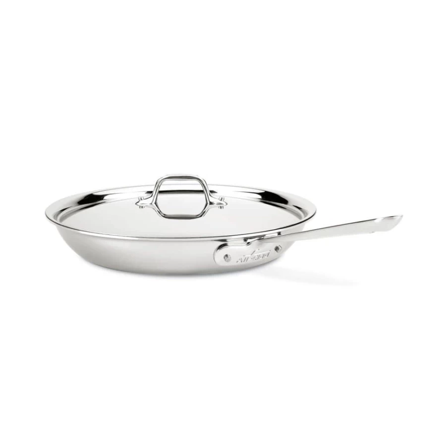 All-Clad D3 Stainless Steel 12-Inch Fry Pan with Lid, 3-Ply Bonded Cookware for Even Heat Distribution