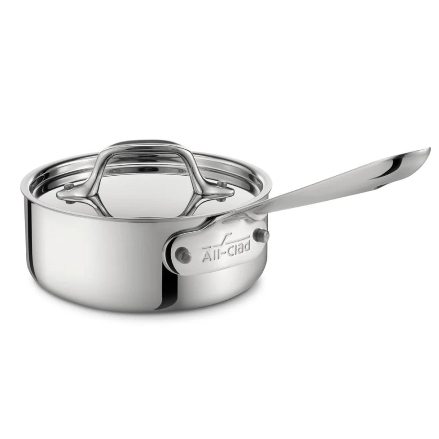 All-Clad D3 3-Ply Stainless Steel 1-Quart Saucepan with Lid, Bonded Cookware for Even Heat Distribution
