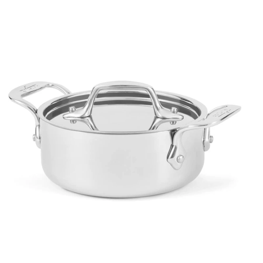 All-Clad D3 Stainless Steel 3-Ply Bonded Mini Casserole Dish with Lid, 1 Quart Capacity